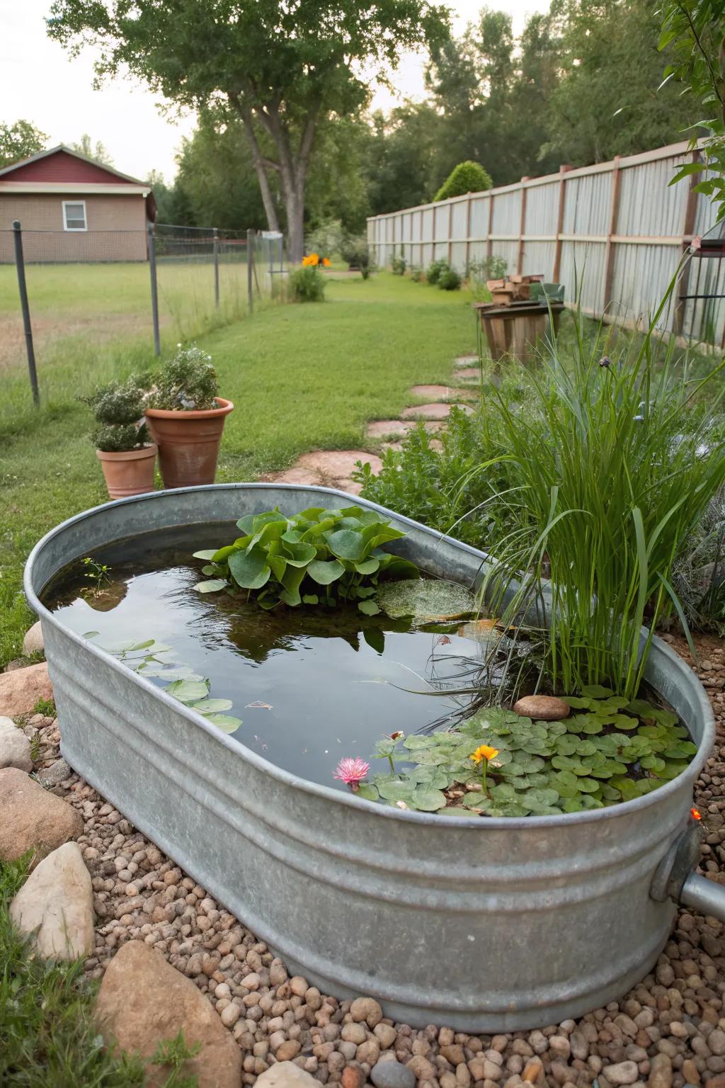Turn an old container into a stunning pond centerpiece.