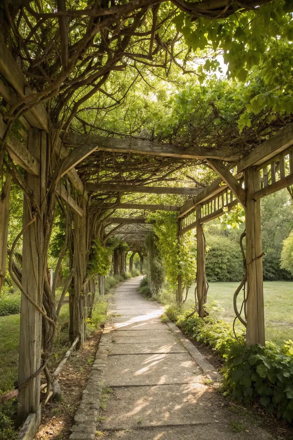 Create a rustic charm with a simple wooden frame trellis.