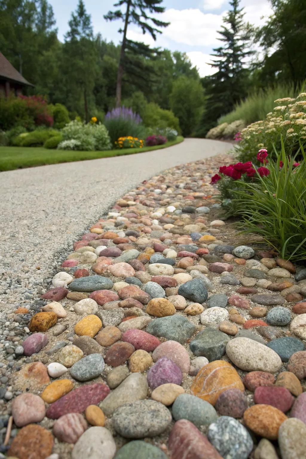 A colorful gravel mix adds a pop of personality to your driveway.