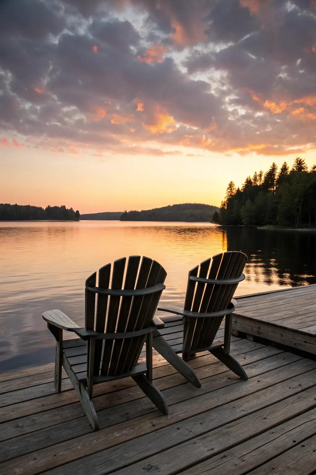 Adirondack chairs provide a classic and comfortable seating option for any dock.