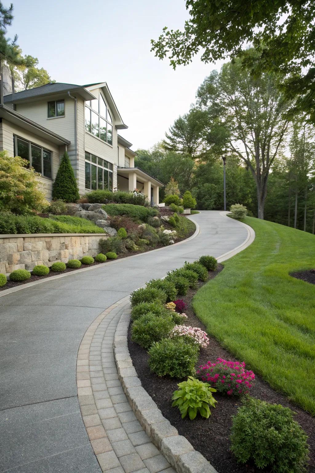 Curved driveway extensions add a touch of elegance and function.