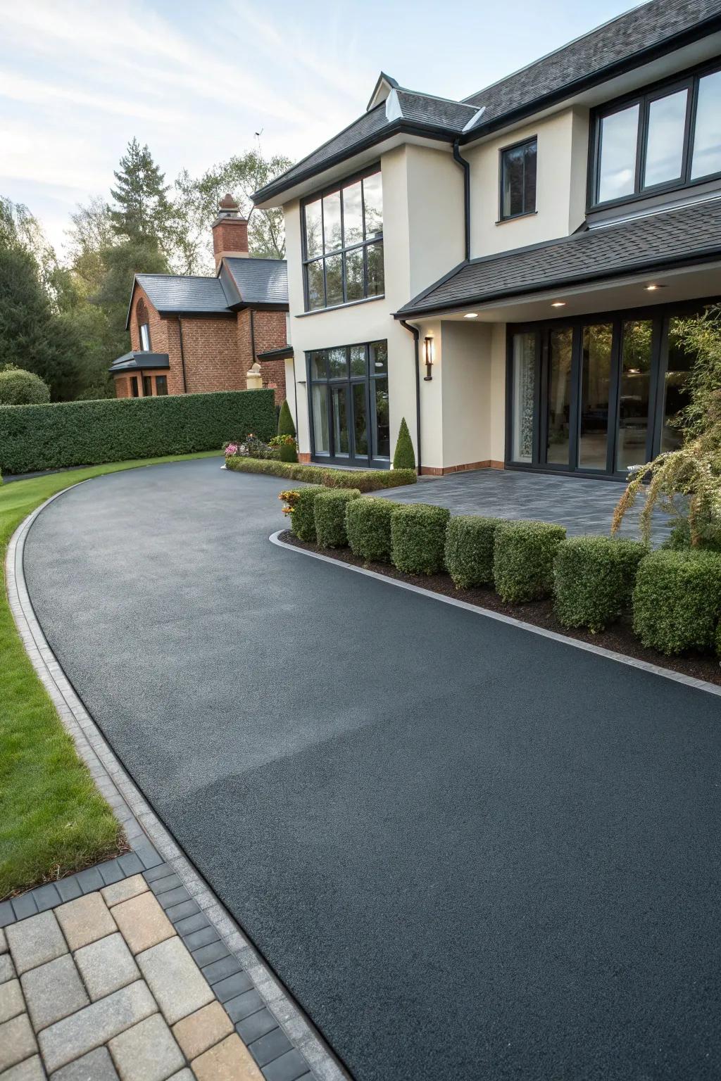 Charcoal gray driveways provide a chic, modern touch.