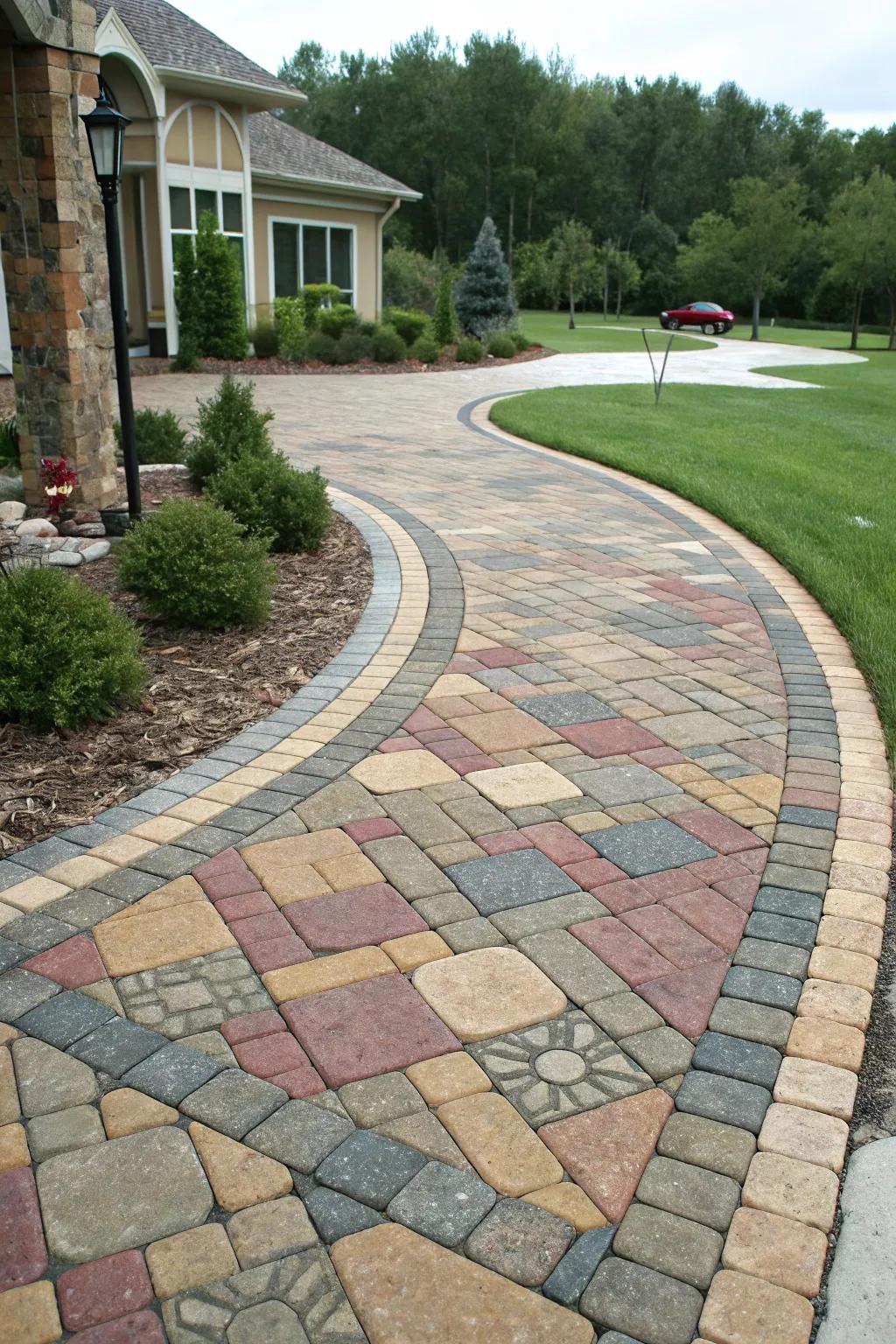 A driveway elegantly expanded with decorative pavers