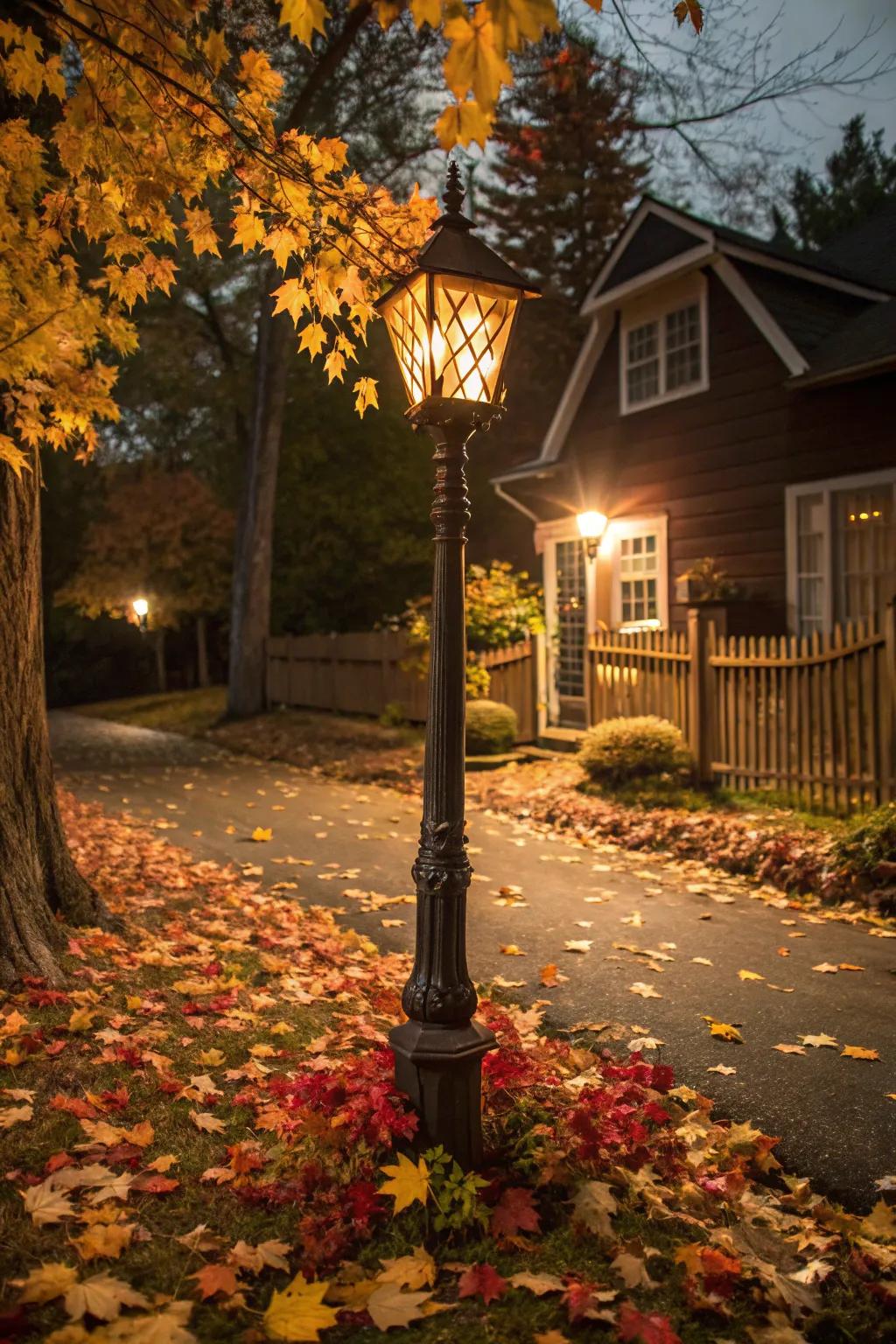 A classic lamp post brings vintage charm to any driveway.