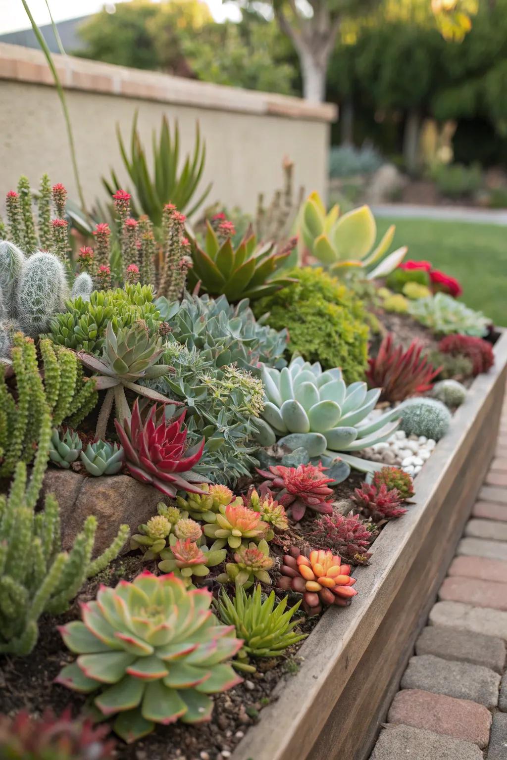 Succulents and cacti create a striking visual impact with their diverse forms and colors.