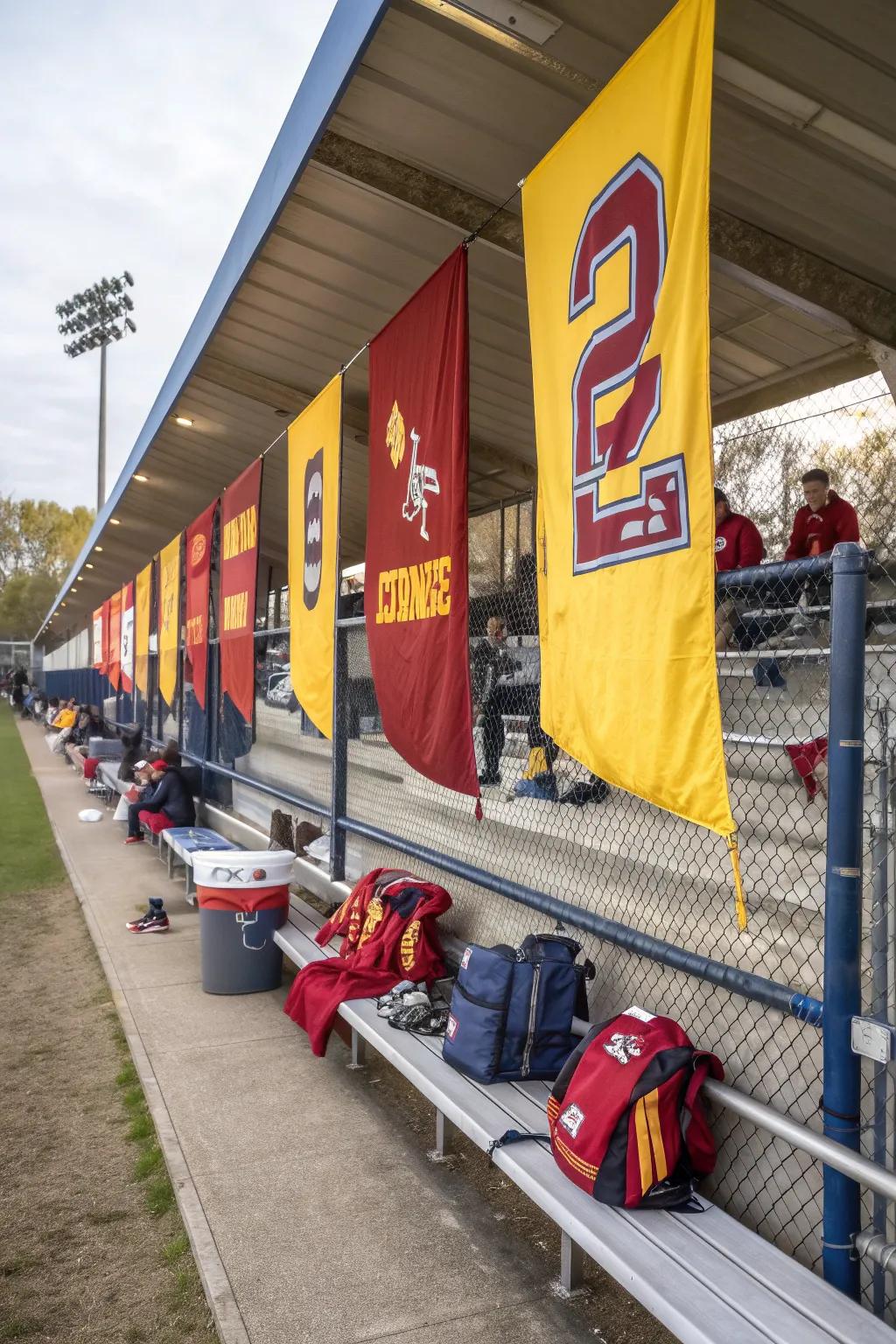 Personalized banners add a touch of pride to this team's dugout.