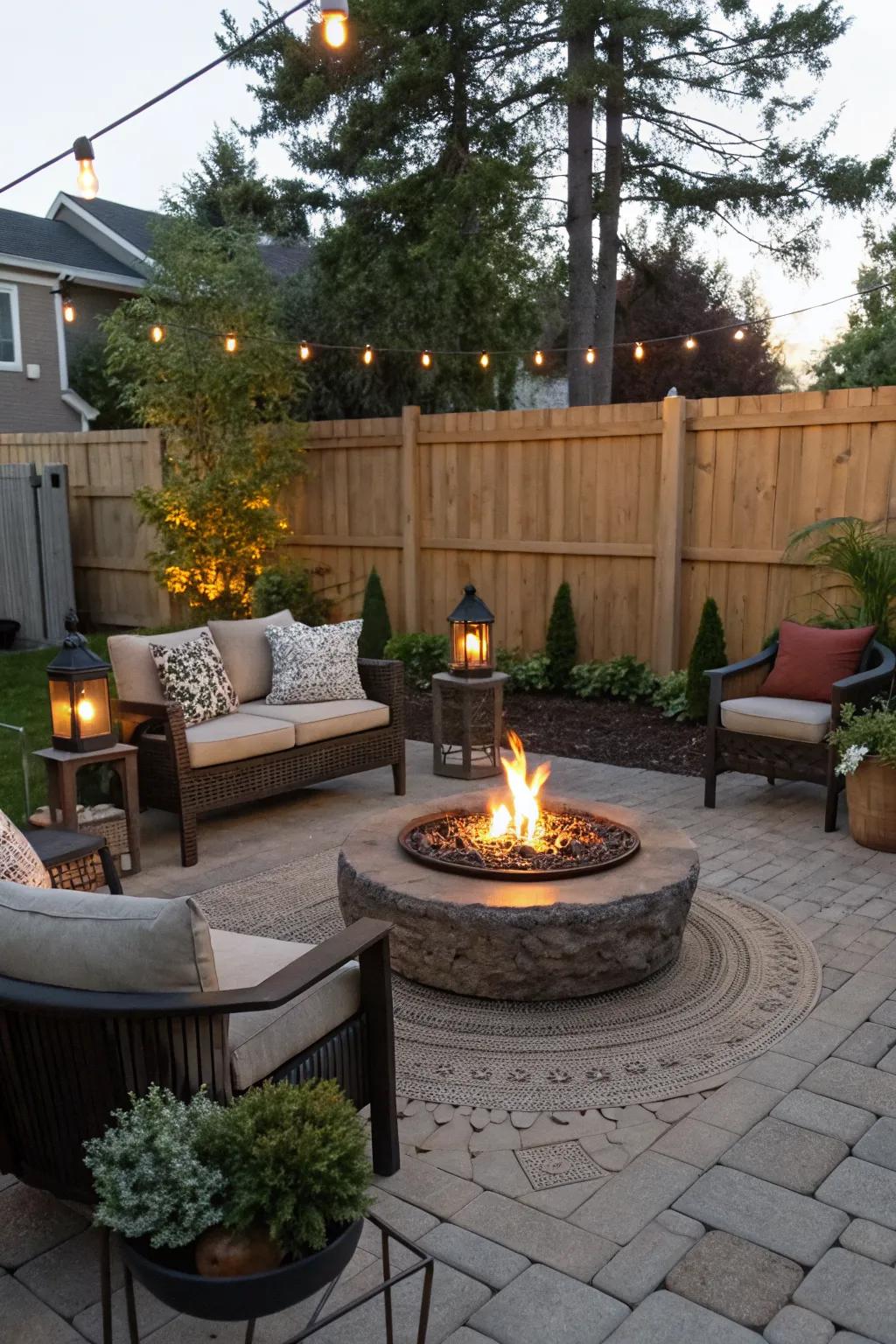 A fire pit adds warmth and ambiance to any patio.