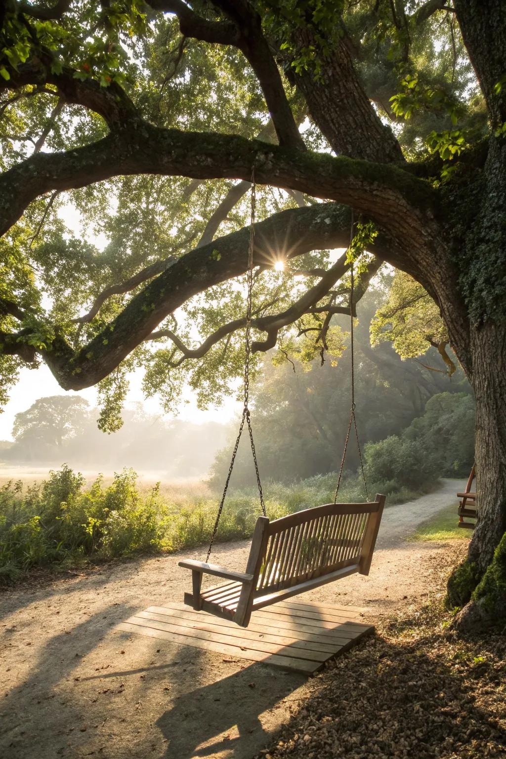 A swinging bench is perfect for gentle relaxation in your garden.
