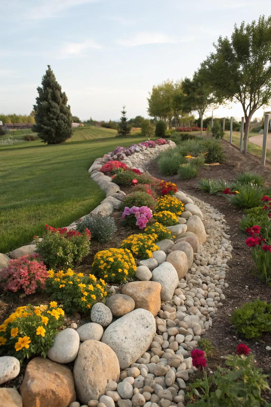 Egg rock borders give your garden beds a polished look.
