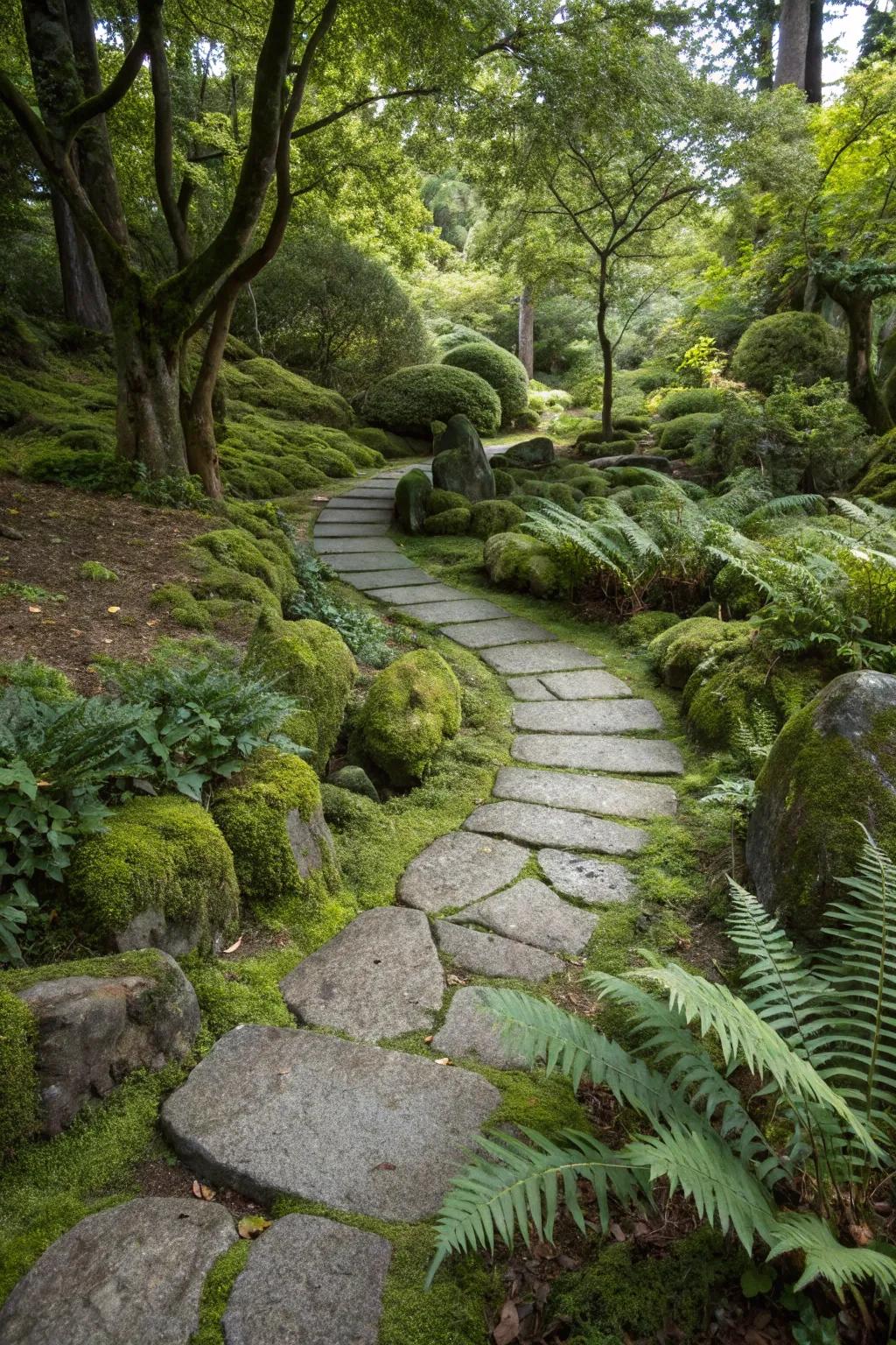 A winding stone path invites exploration and wonder.
