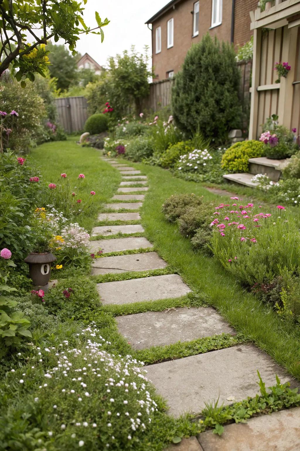A charming pathway can add structure and charm to your outdoor space.