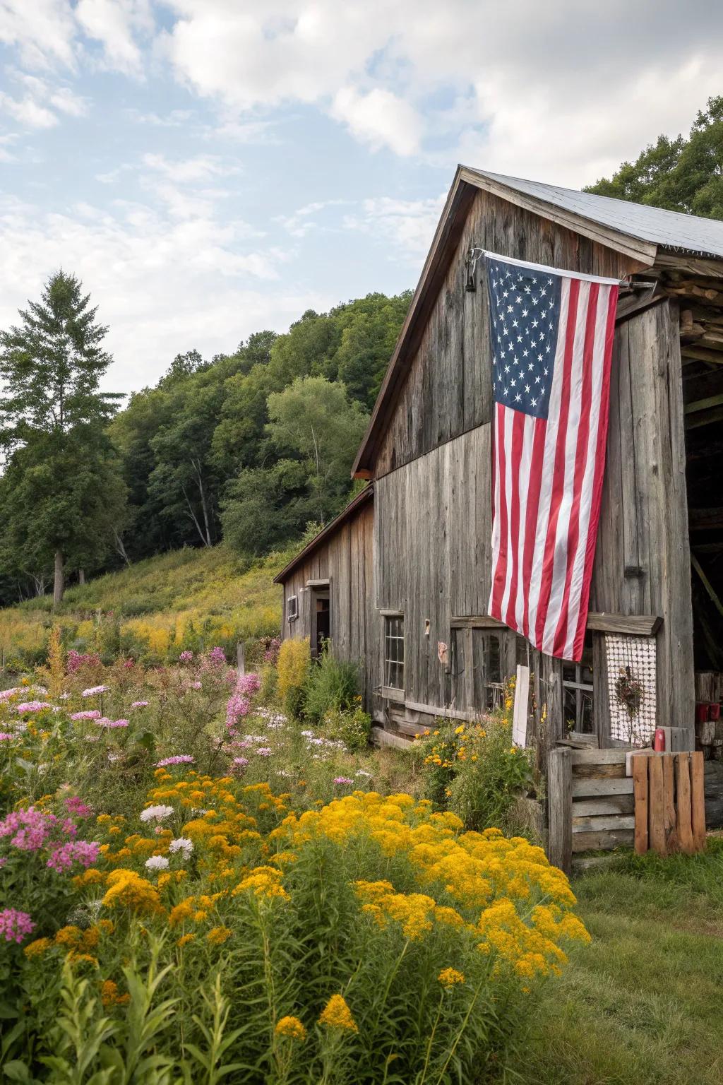 A patriotic theme adds timeless charm to barn exteriors.