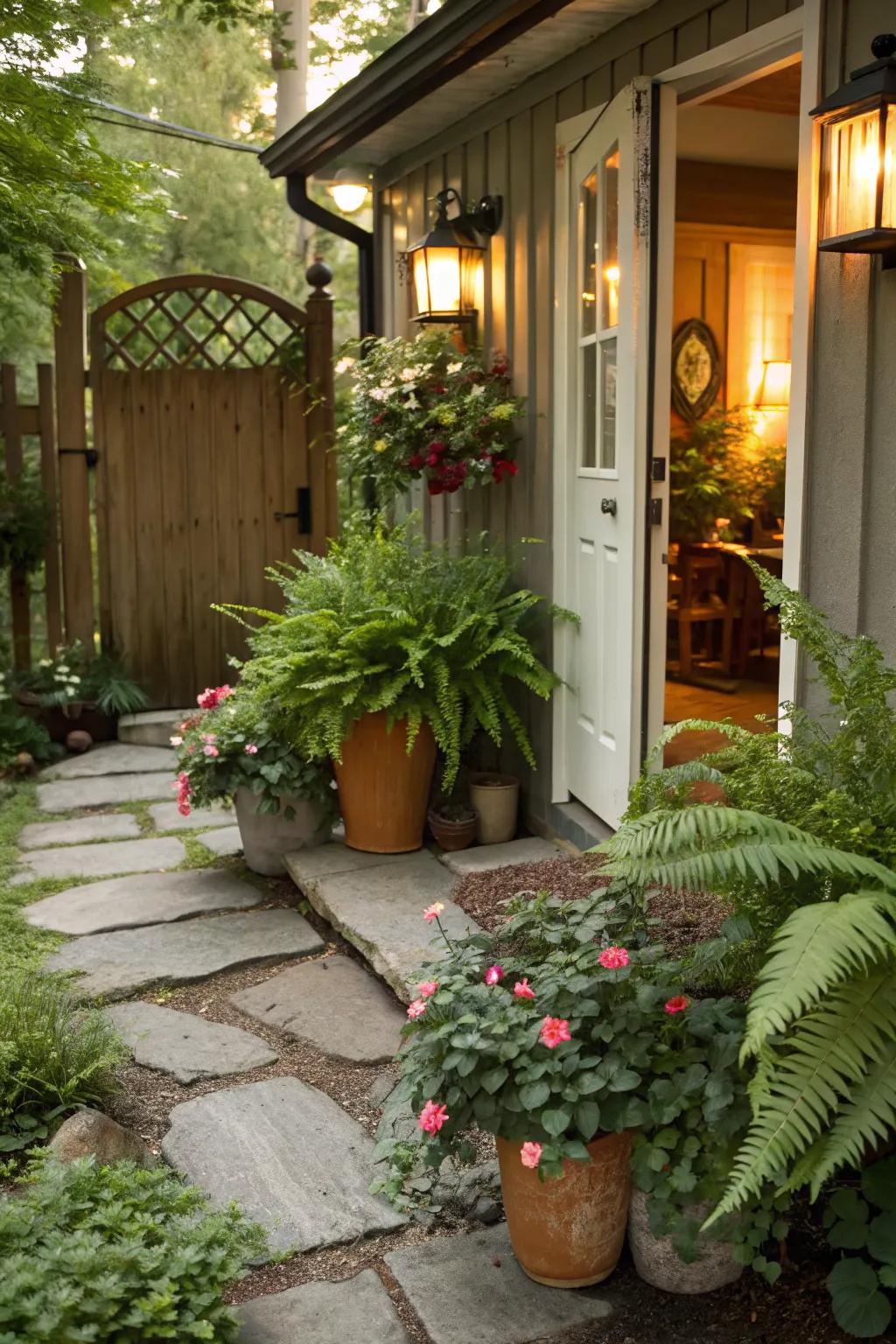 Potted plants bring life and color to any front entryway.
