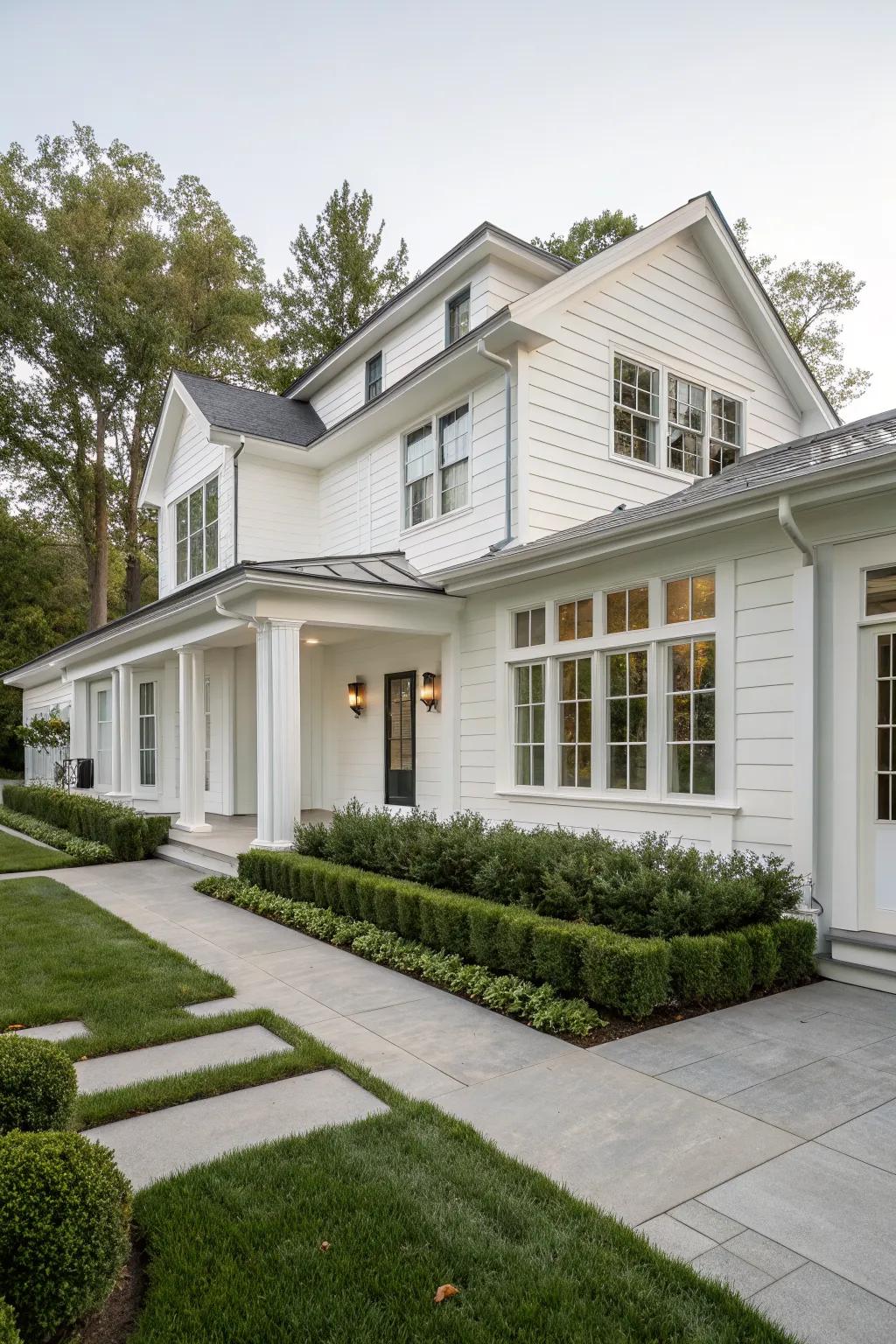 A seamless white-on-white exterior creates a sleek and modern look.