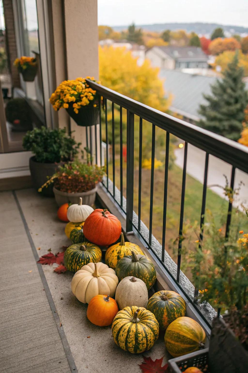 Create an inviting atmosphere with a colorful pumpkin display.