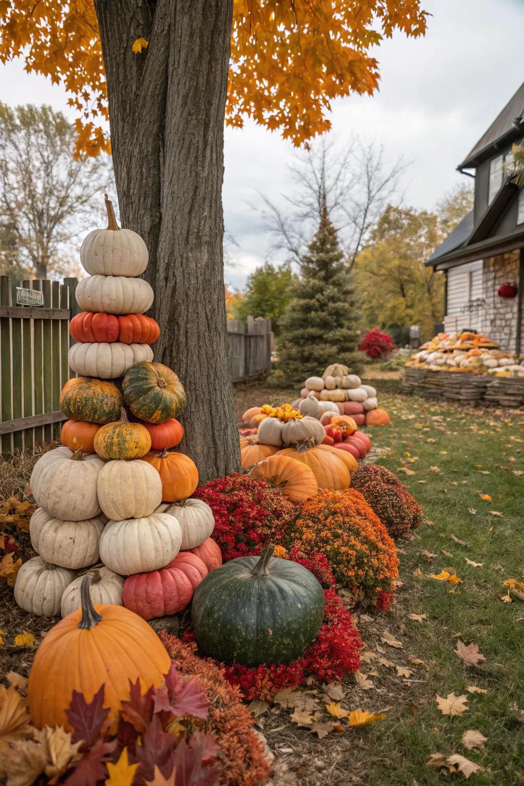 A vibrant pumpkin display adds a festive touch to any yard.