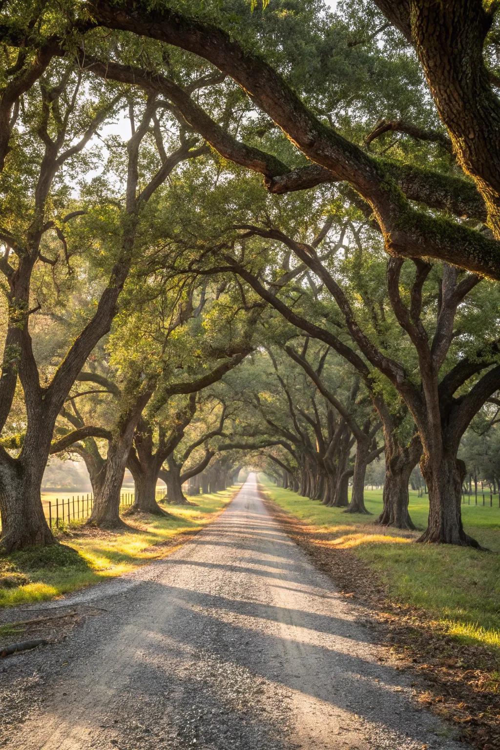 A tree-lined driveway creating a natural, enchanting canopy.