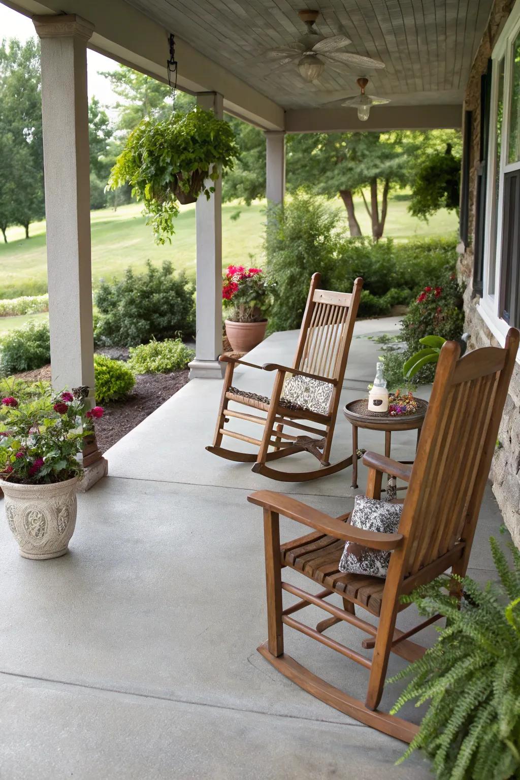 Relax with rustic rocking chairs on your porch.