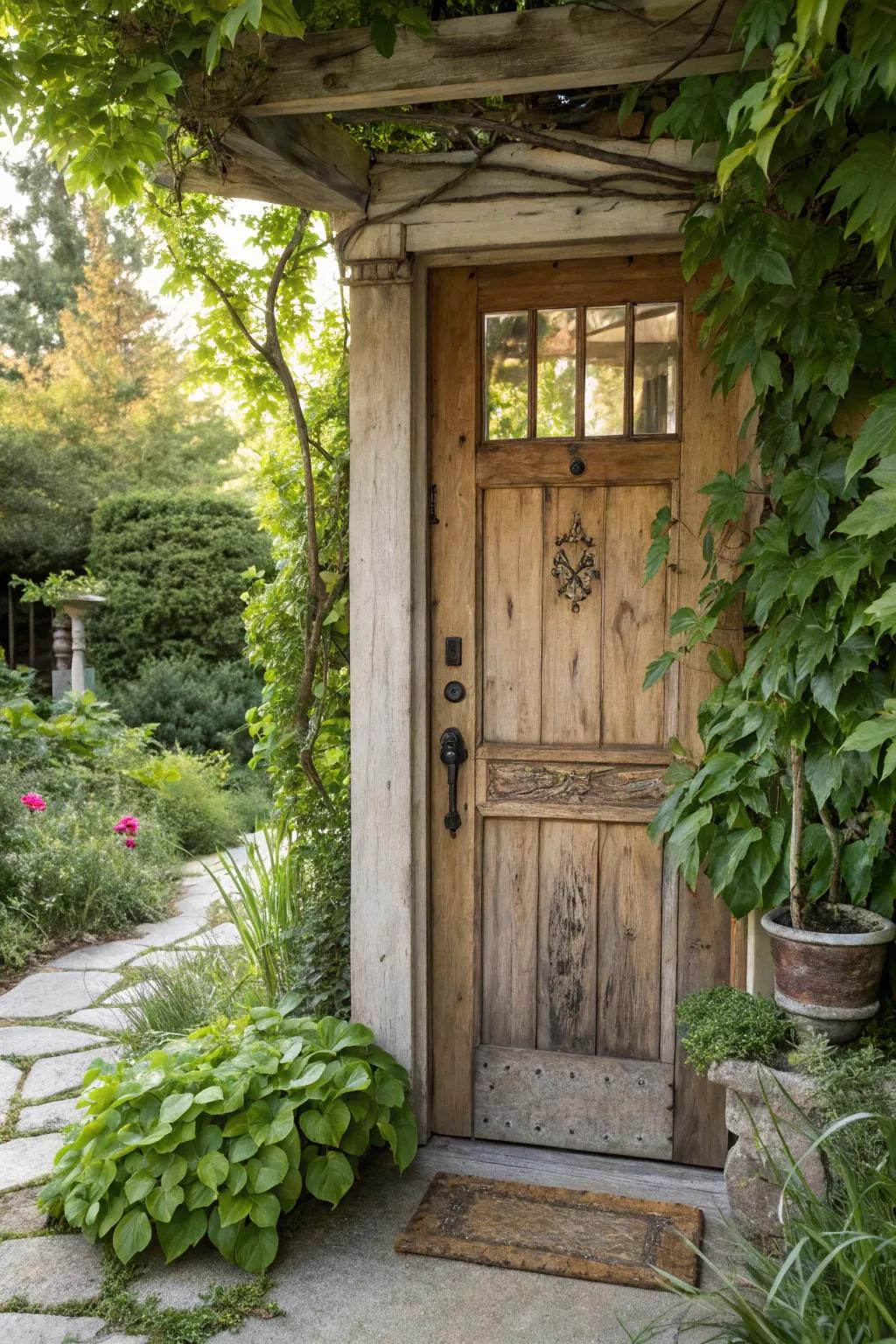 Natural wood doors provide a warm, unique entry to any farmhouse.