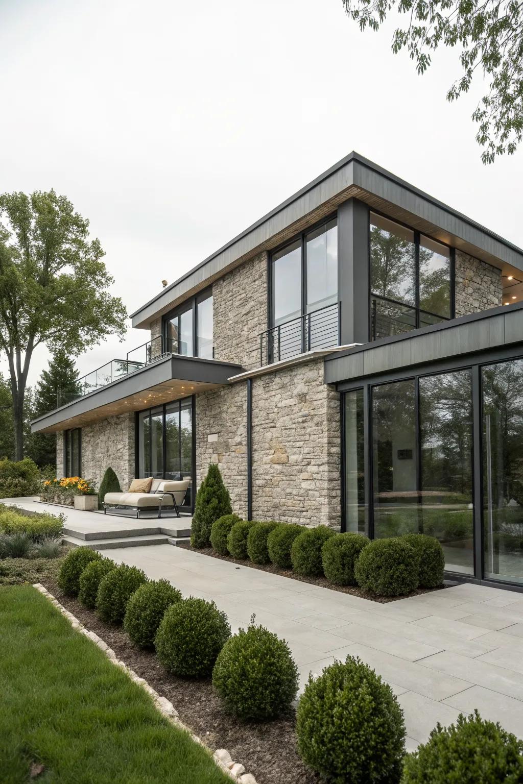 A modern minimalist home with sleek faux stone accents