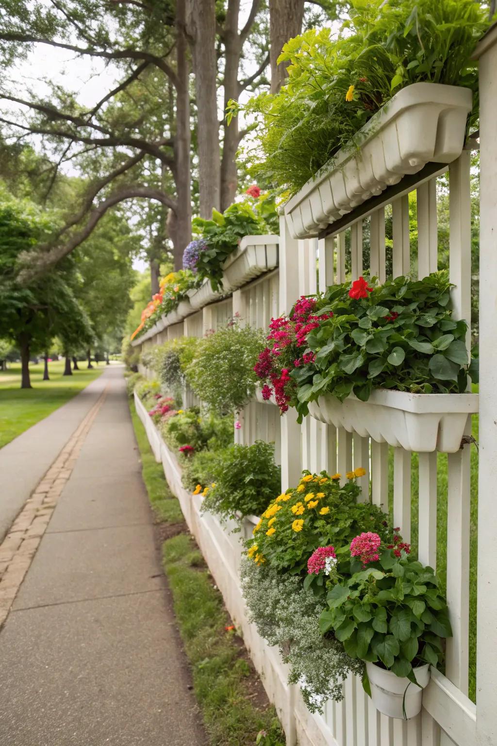 A vertical garden turning a plain fence into a lush green display.