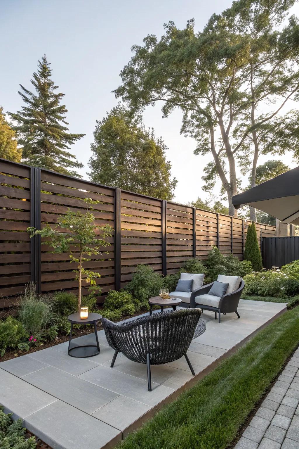 Modern horizontal slat fences add a contemporary touch to any garden.