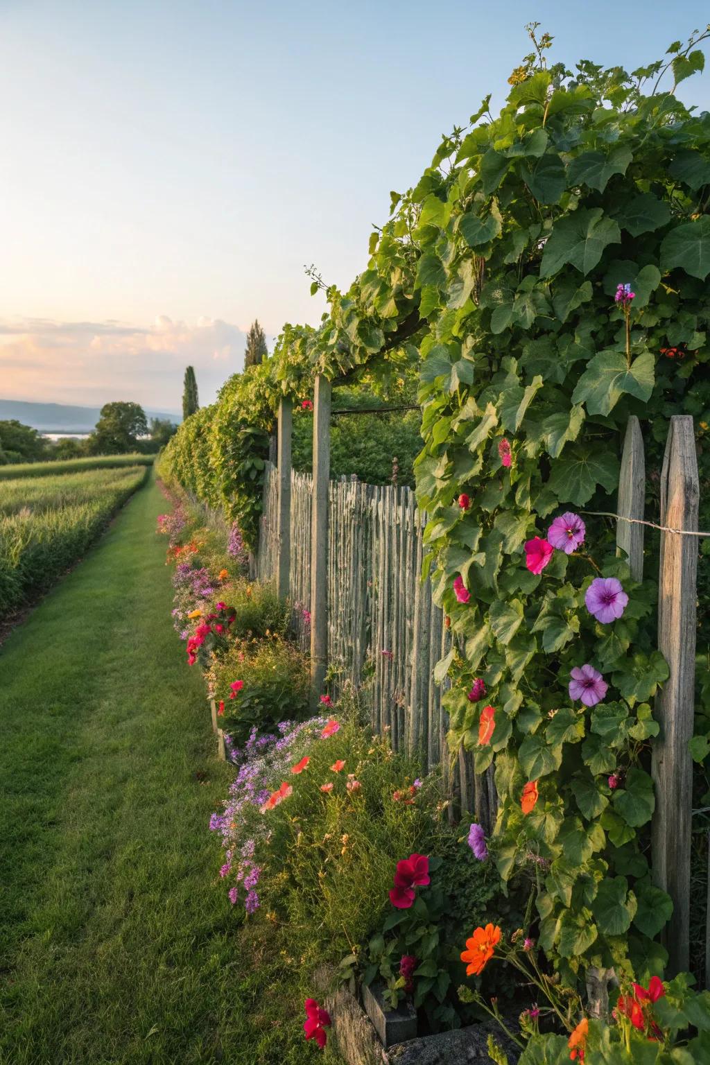 Turn your fence into a vibrant living wall with climbing plants.