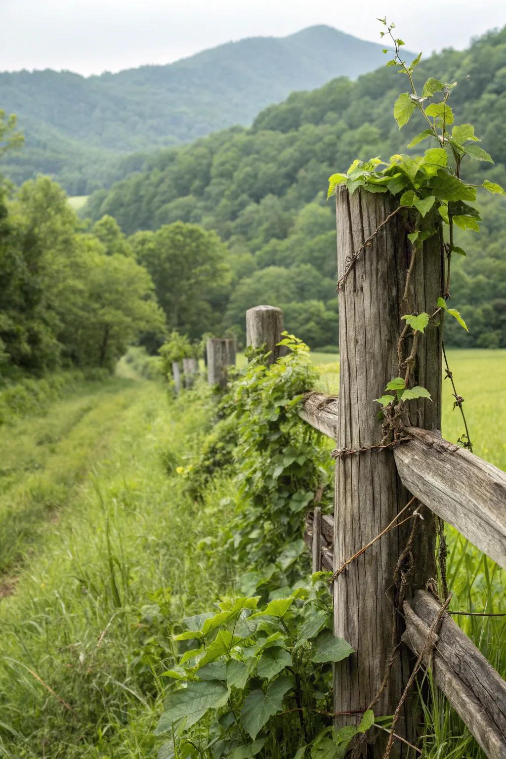 Rustic wooden posts amidst a lush garden setting.