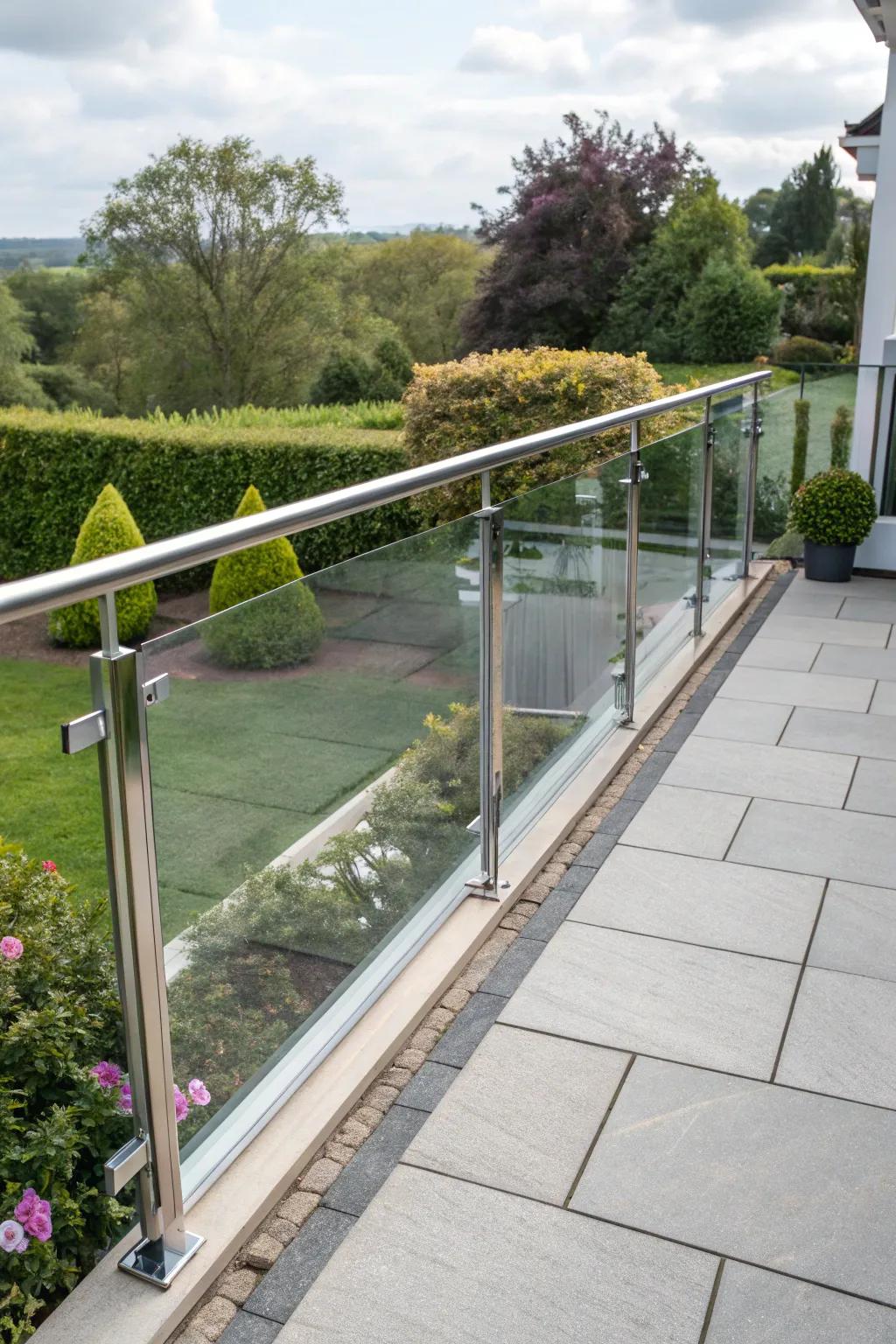 Modern metal and glass railings offer a sleek, unobstructed view.