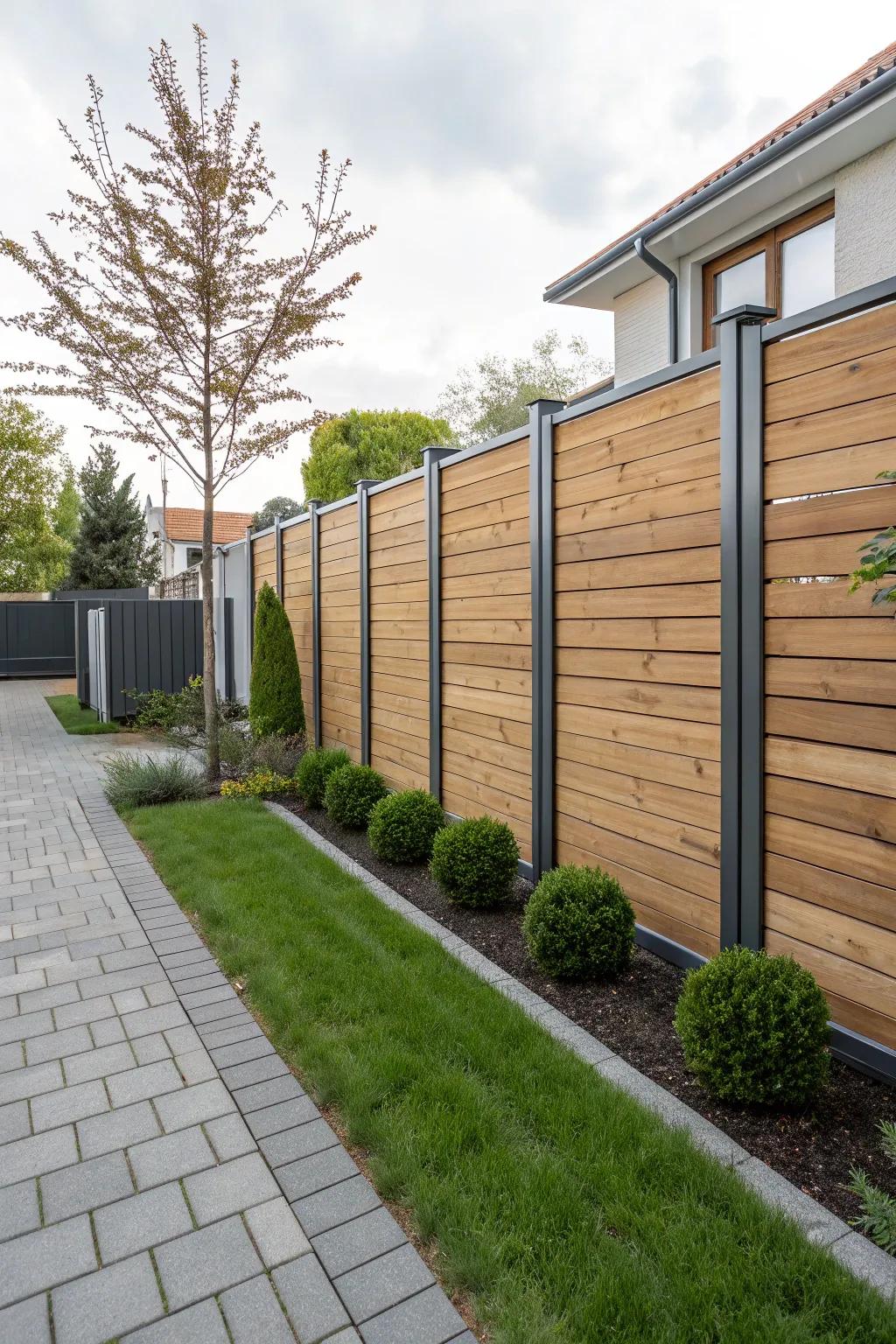 Sleek wooden panels bring a modern touch to any outdoor space.