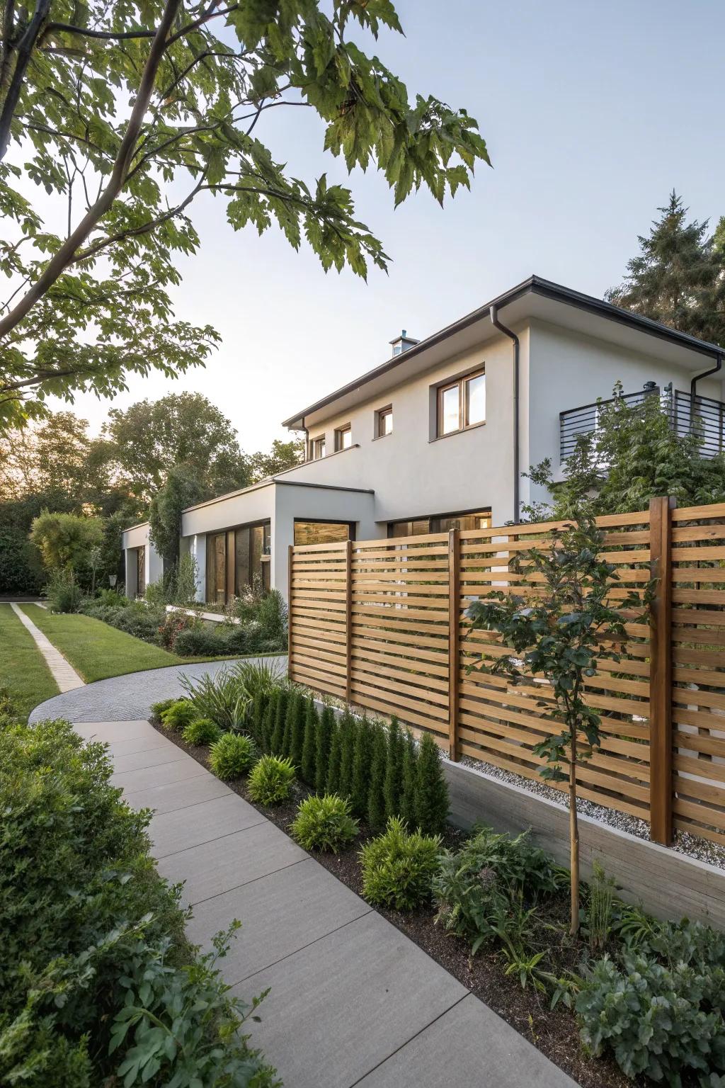 Horizontal wooden slats for a sleek, modern appeal.