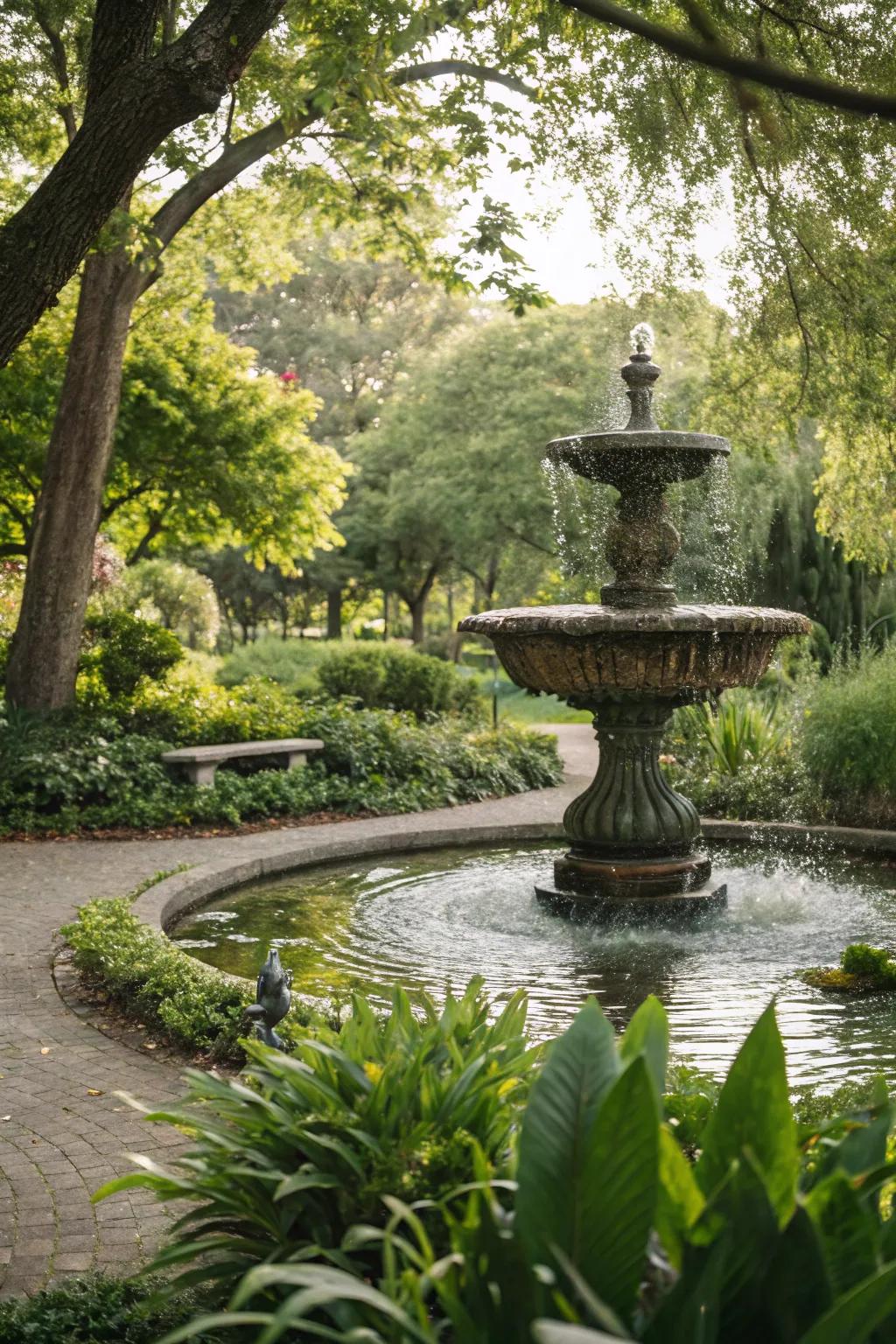 A calming water feature brings a sense of peace to any garden.
