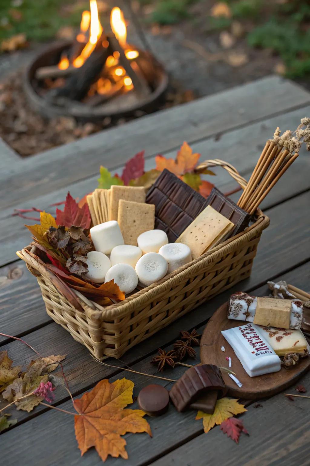 Delight the sweet tooth with a s'mores gift basket.