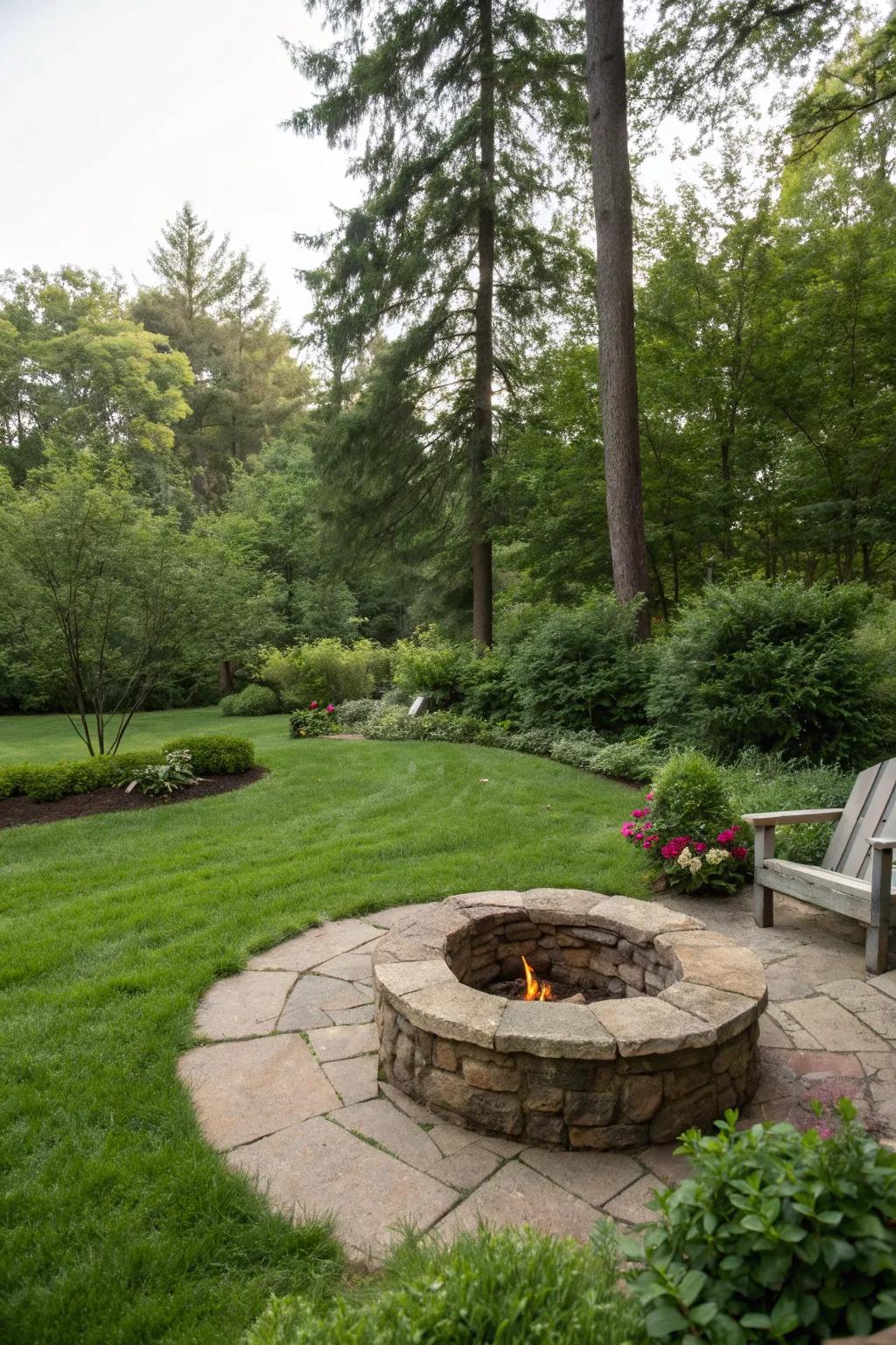 A stone fire ring offers a classic and natural look for any garden.