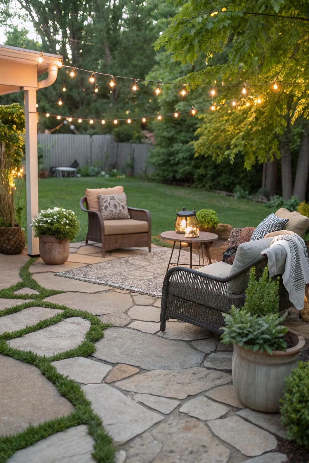 A charming flat rock patio perfect for outdoor relaxation.