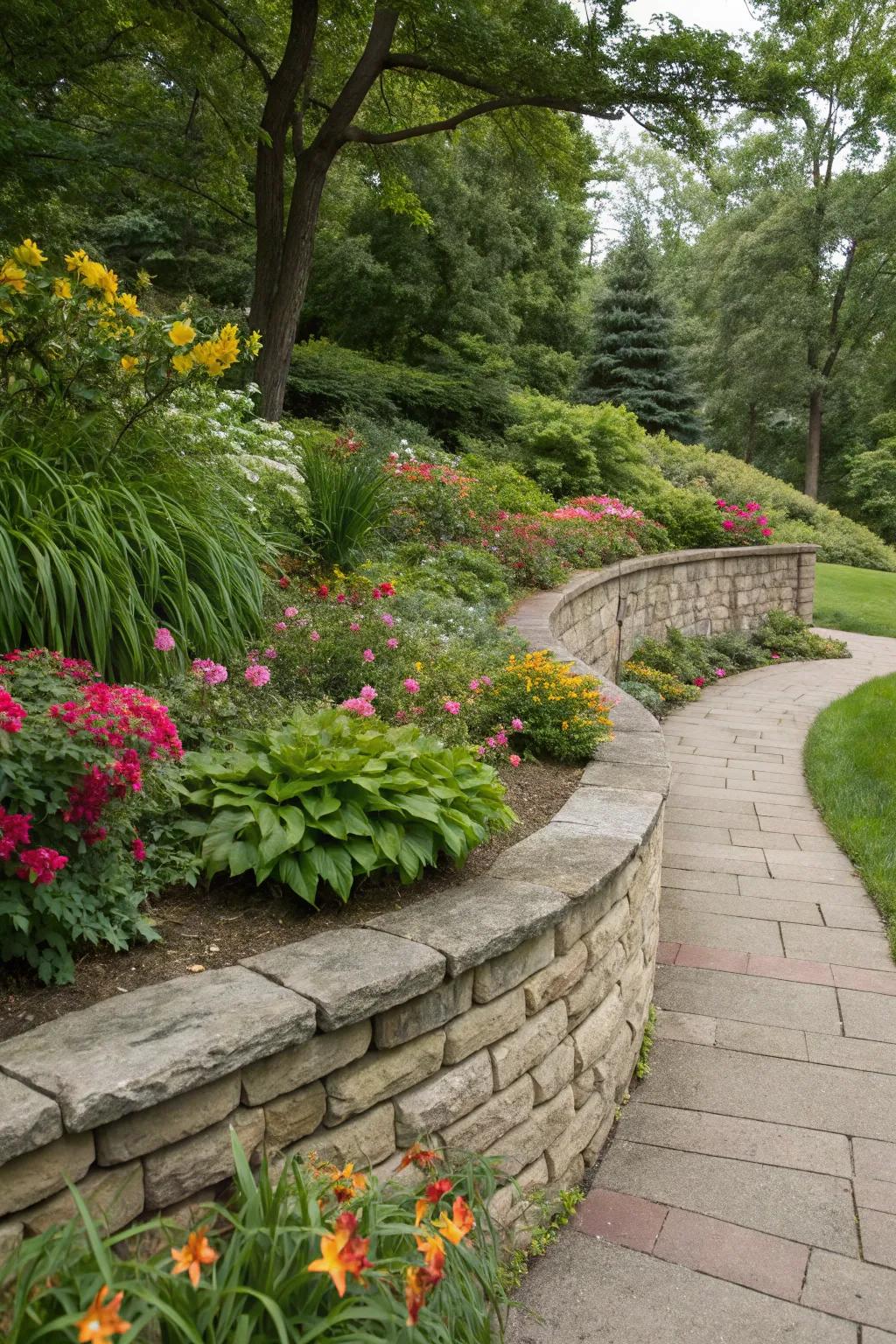Curved stone walls add elegance and natural flow to any garden.
