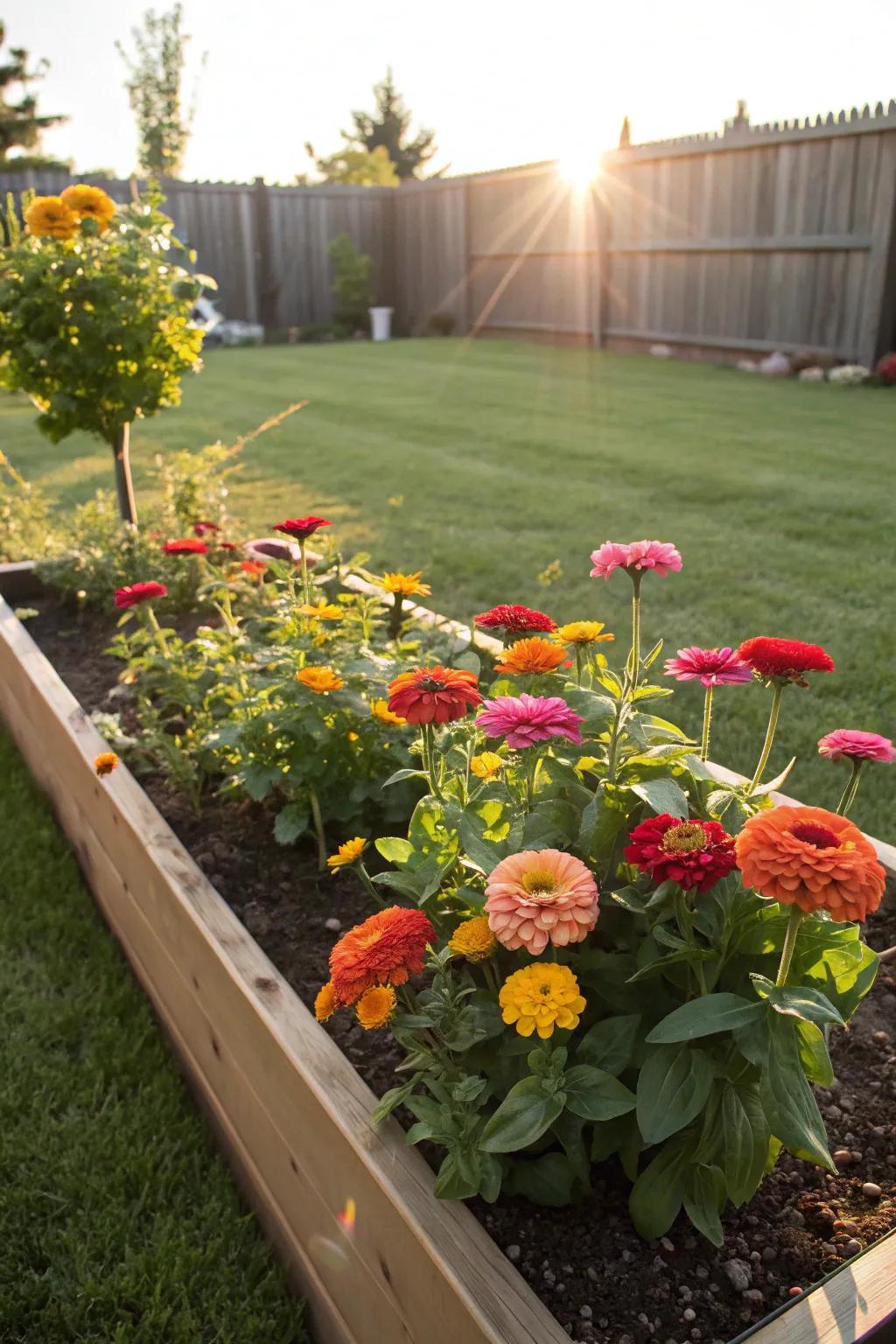 Zinnias bring a burst of color to any raised bed.