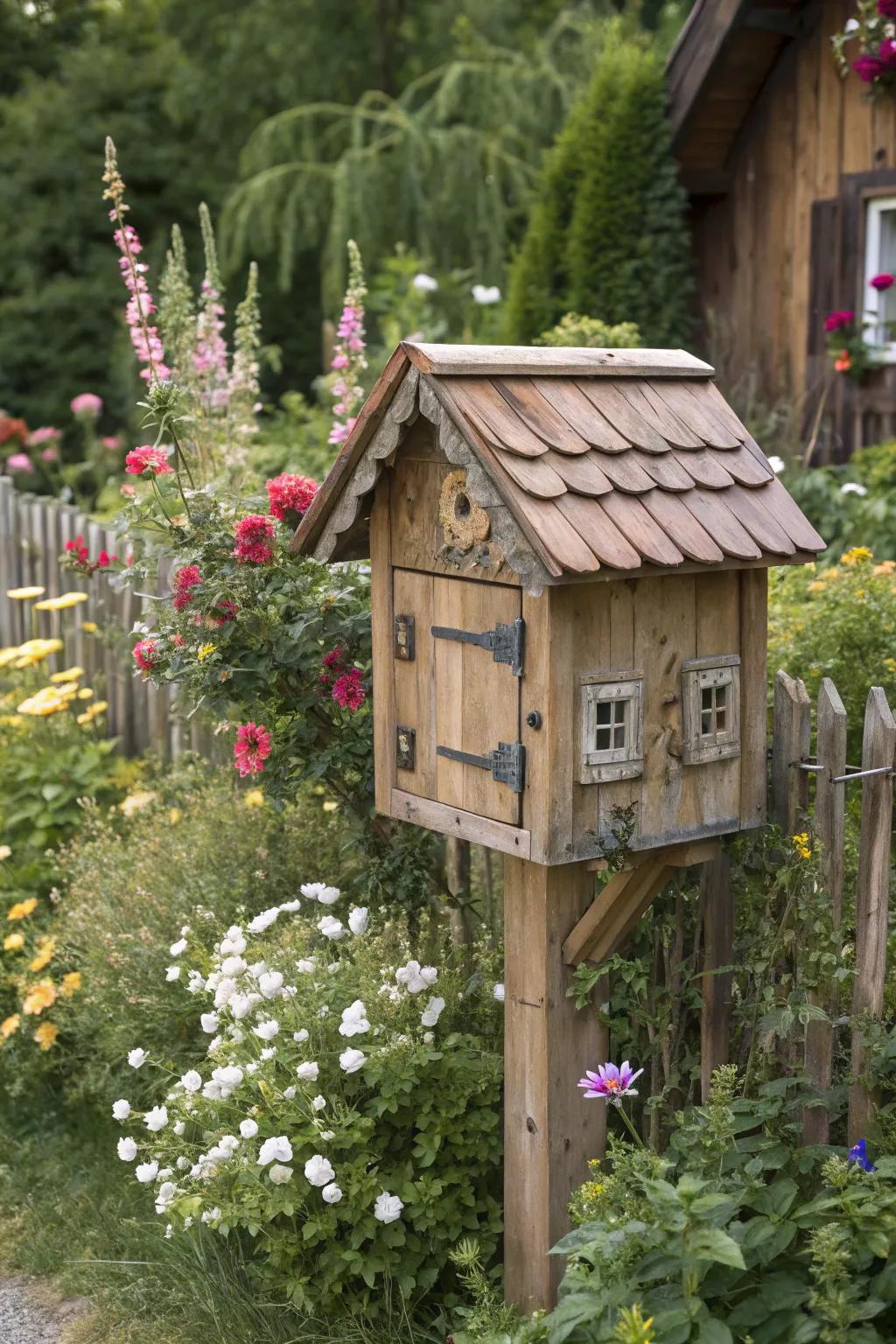 A charming cottage-style mailbox adds a storybook feel to your home.
