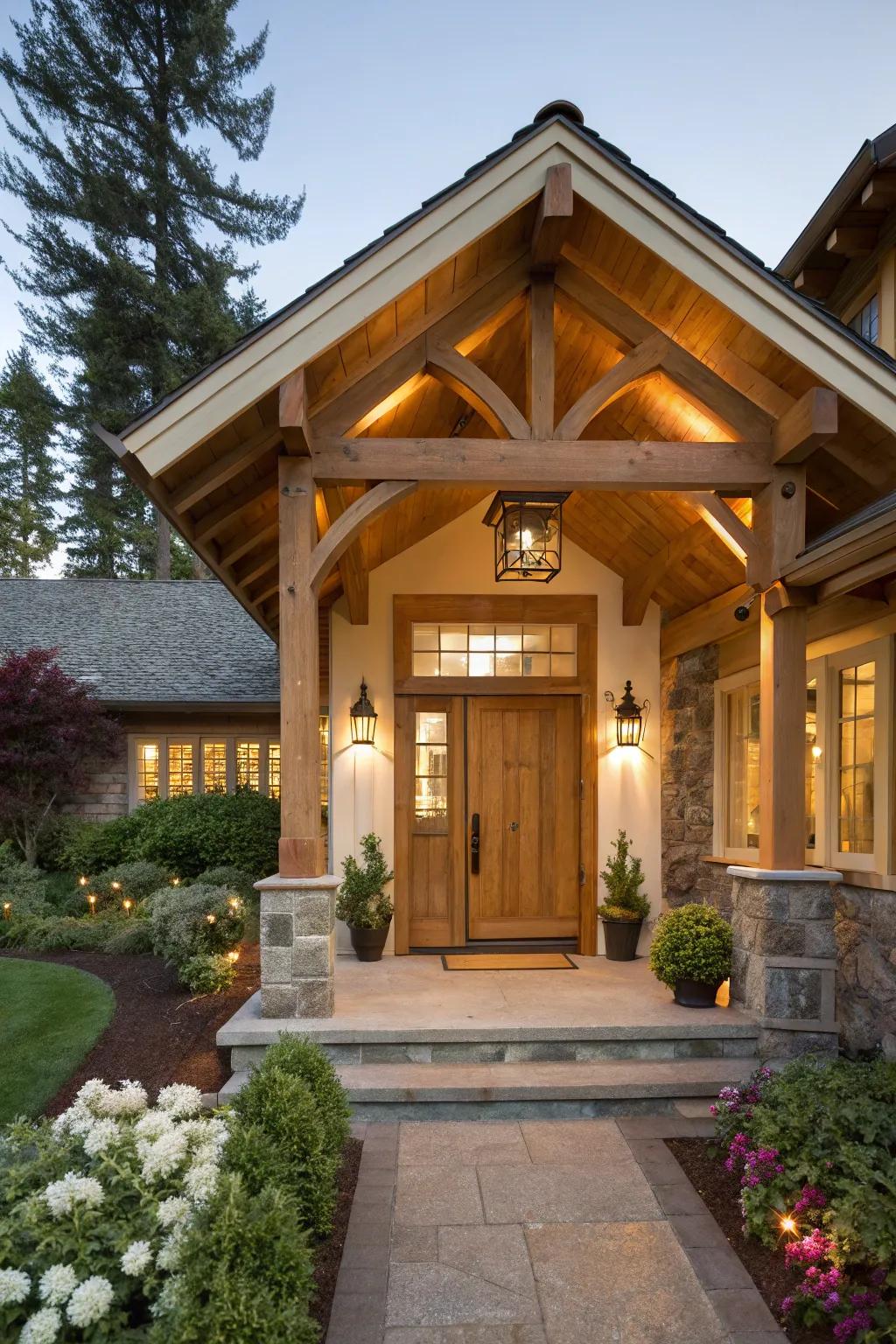 A classic gabled roof overhang enhancing a traditional home entrance.