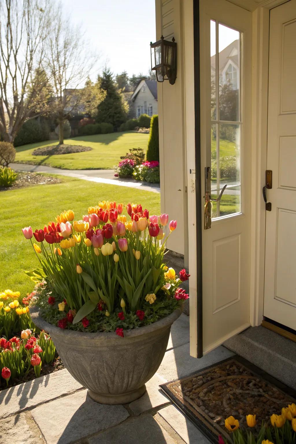 Tulips bring a vibrant touch to any entryway.