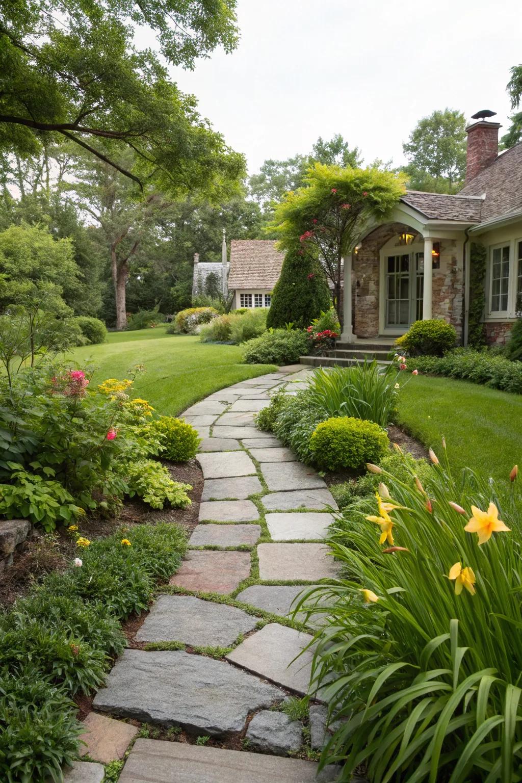 A stone pathway adds both function and charm to your front entry.