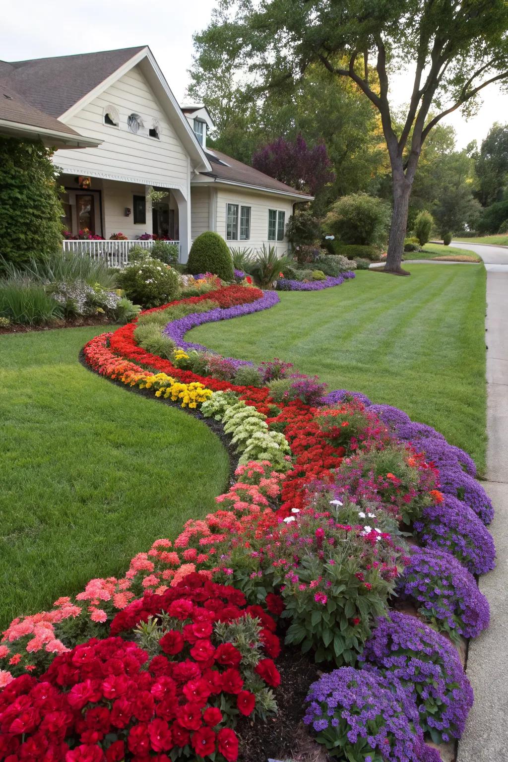 Create a captivating rainbow garden for bold curb appeal.