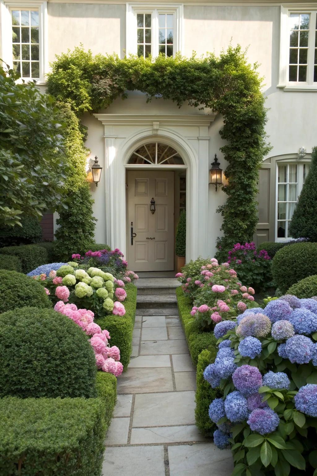 Boxwoods frame the entryway beautifully.