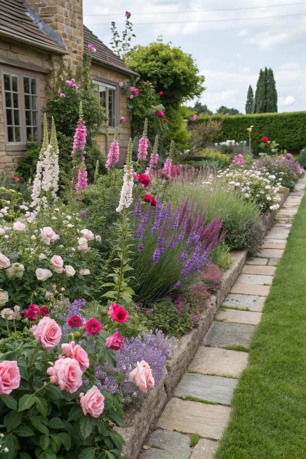 Bring English countryside charm to your front lawn with a cottage garden flower bed.