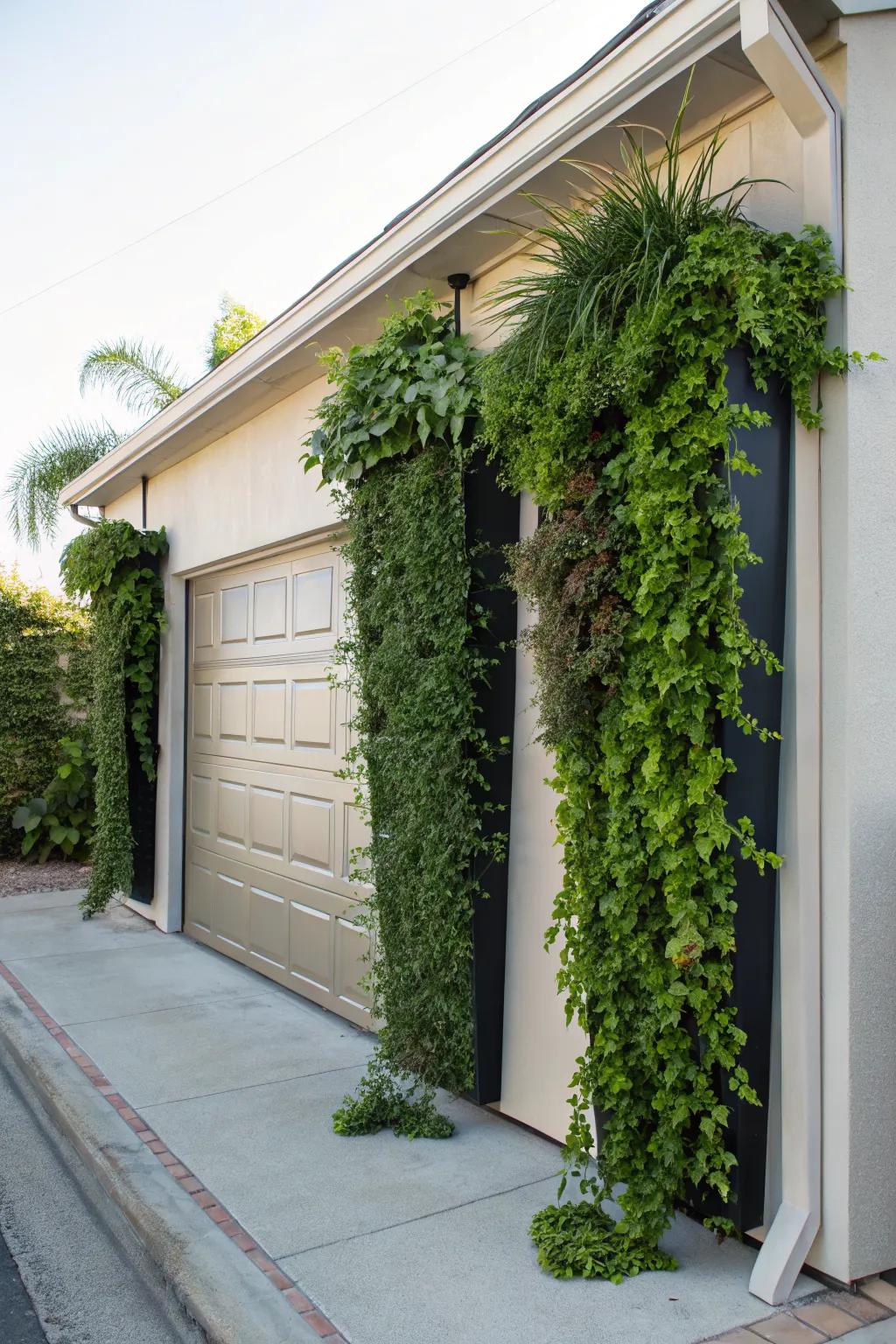 Elevate your garage with tall, vertical planters.
