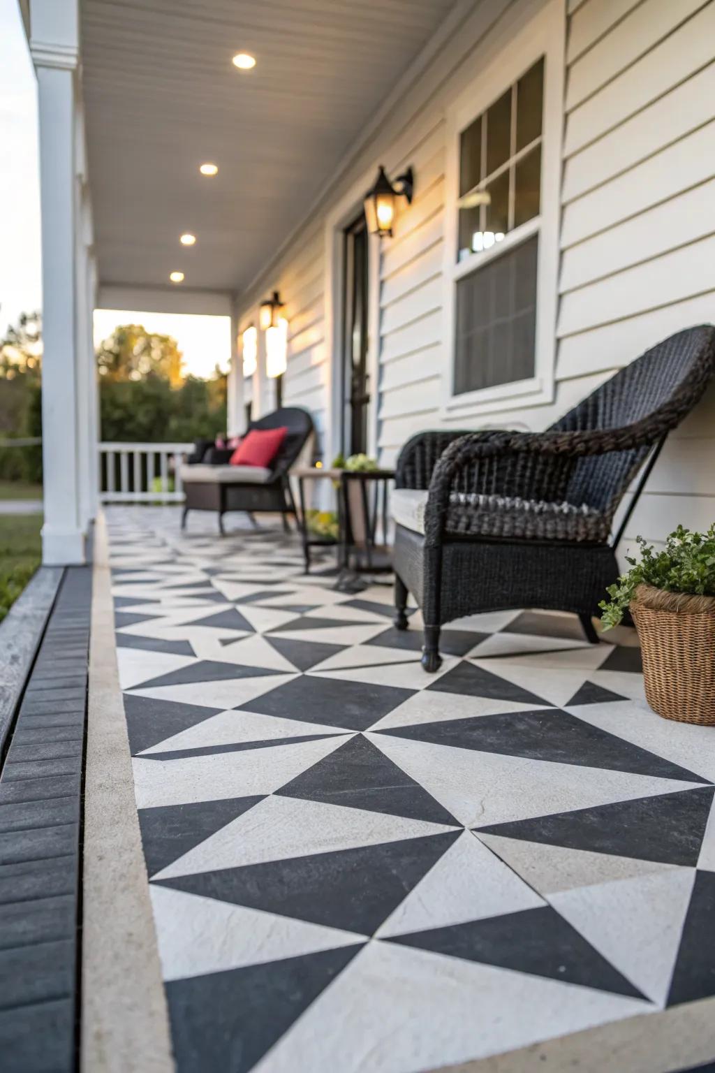 Geometric patterns can give your porch a sophisticated edge.