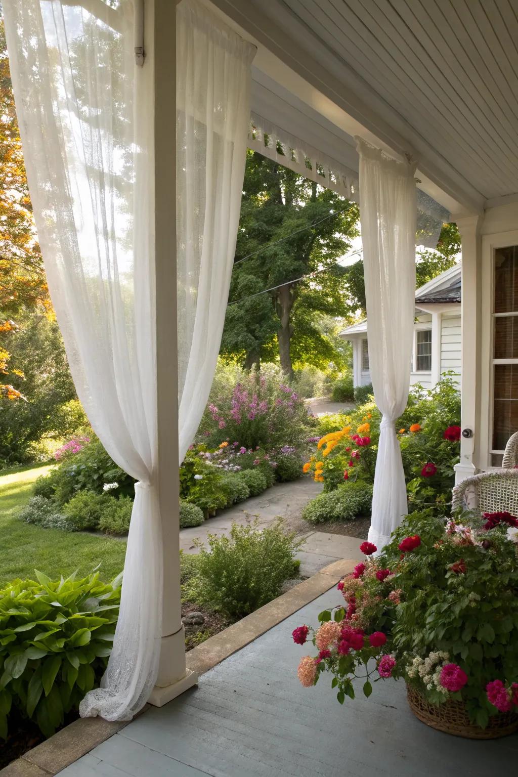 Sheer curtains add a gentle touch to your porch.