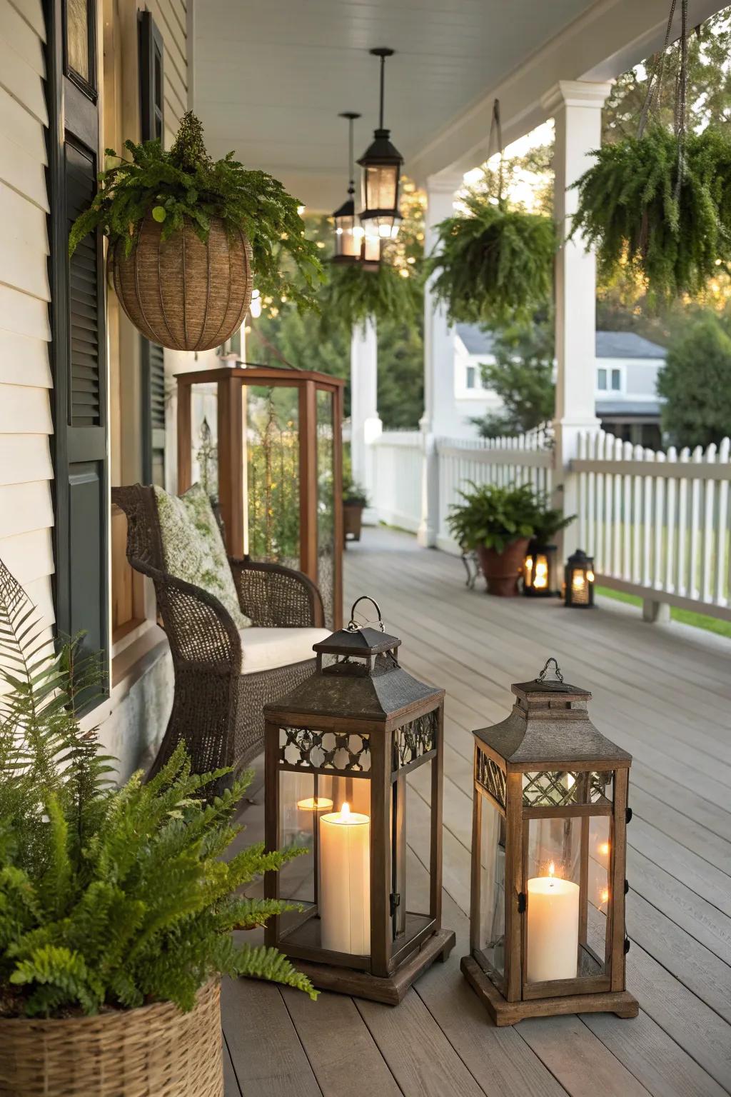 An eclectic mix of lanterns brings character to your front porch.