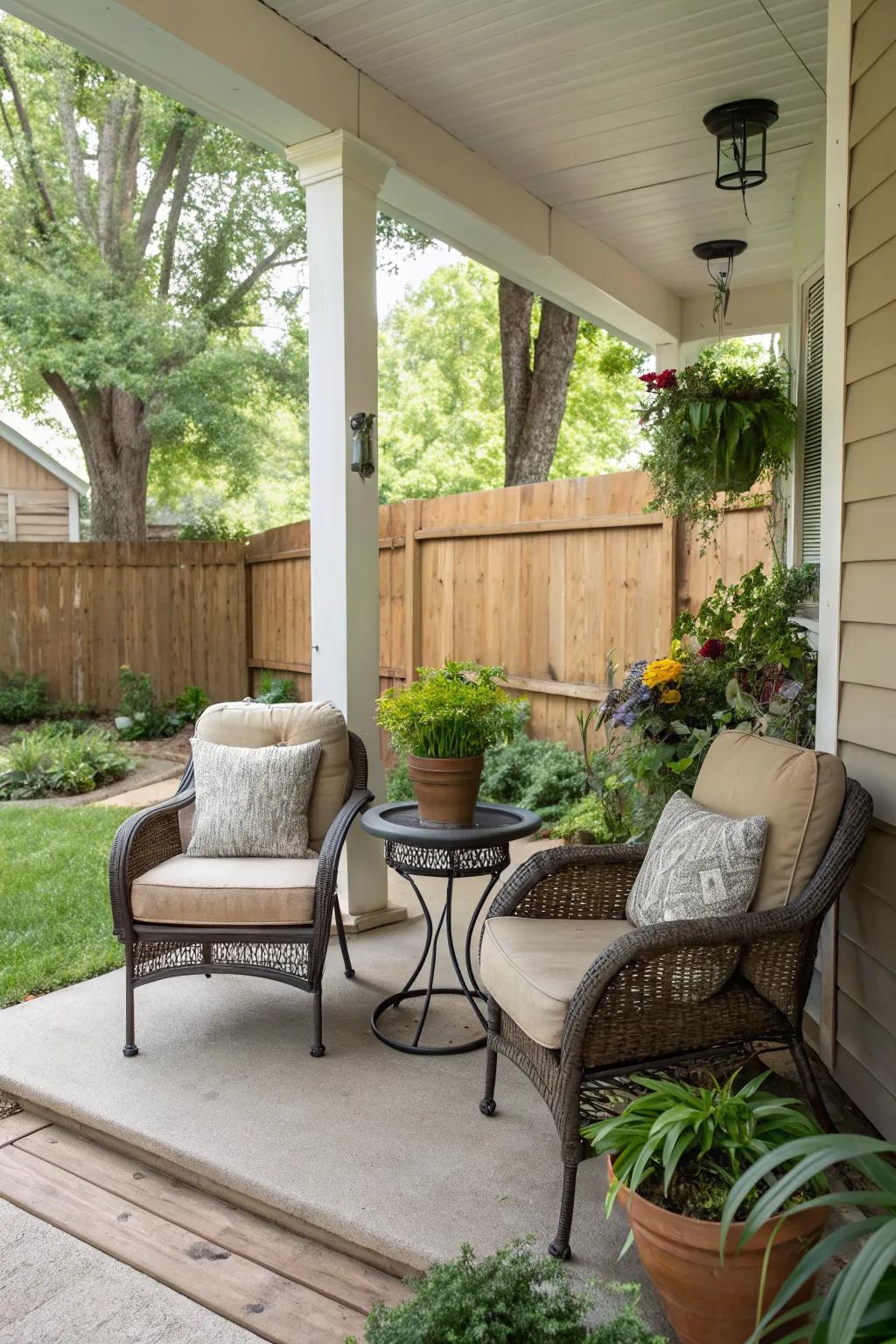 A cozy seating nook perfect for relaxation on your front porch.