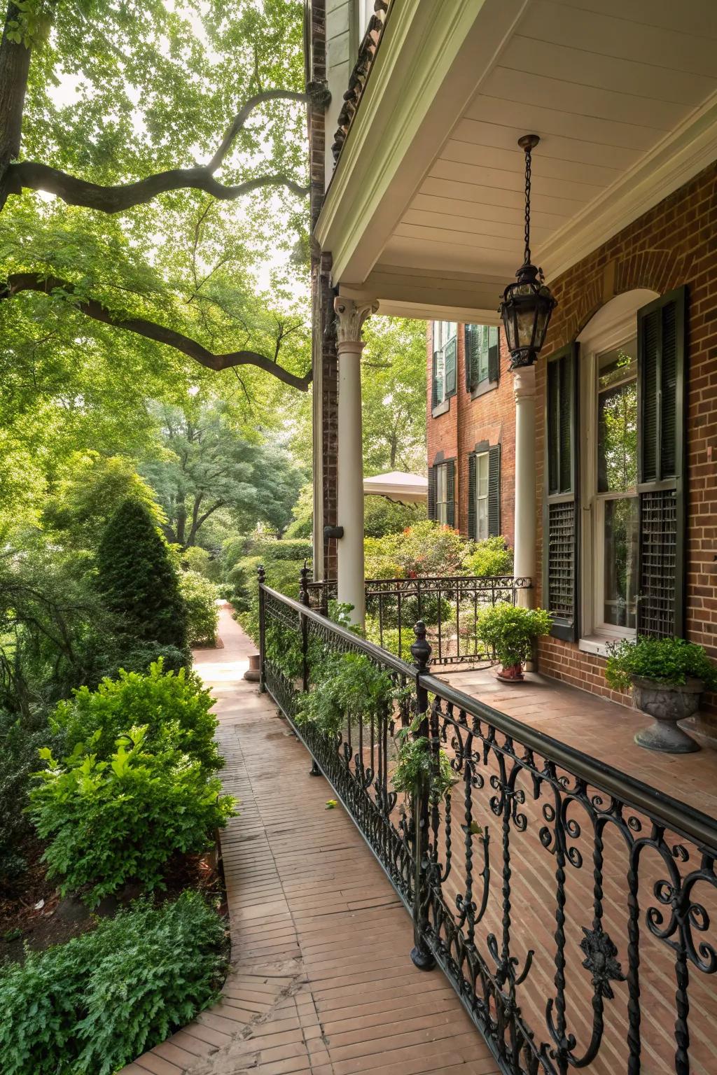Wrought iron railings add a touch of classic elegance to any porch.
